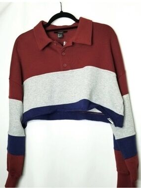 Forever 21 Colorblock Cropped Long Sleeve Sweatshirt Size Medium